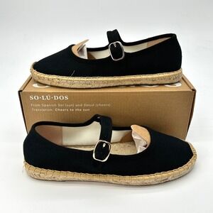 Soludos Mary Jane Espadrilles Womens Size 7-7.5 Black Organic Cotton Flats NEW